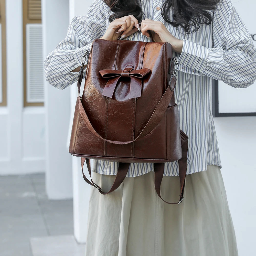 Anti Theft Backpack 2025 New Retro Fashion Korean Version Versatile Soft Leather Bag Large Capacity Backpack MU Group