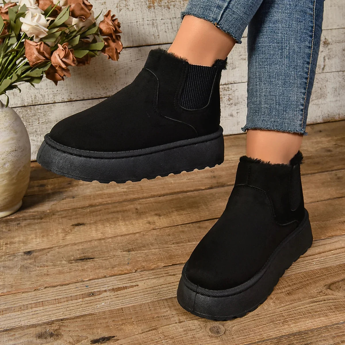 Winter Women Short Plush Warm Snow Boots Casual Shoes  New Suede Fur Chelsea Ankle Boots Flats Platform Ladies Shoes Botas MU Group