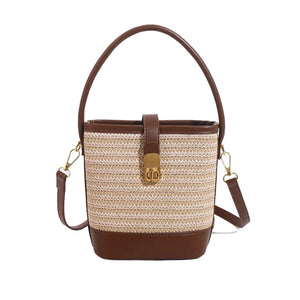 Women’s Fashion Trends Straw Bucket Bag Female Summer Handmade Woven Shoulder Bags Ladies Shopping Purse New Beach Bags Handbags MU Group