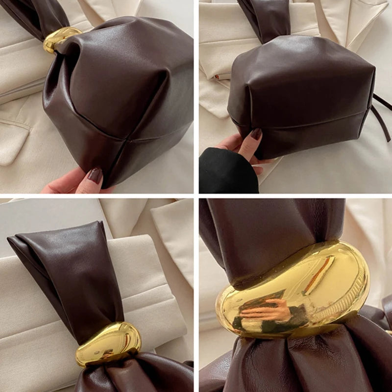 New Mini PU Leather Underarm Pleated Bag For Women Fashion Designer Female Retro Shoulder Bag Handbags And Purses MU Group