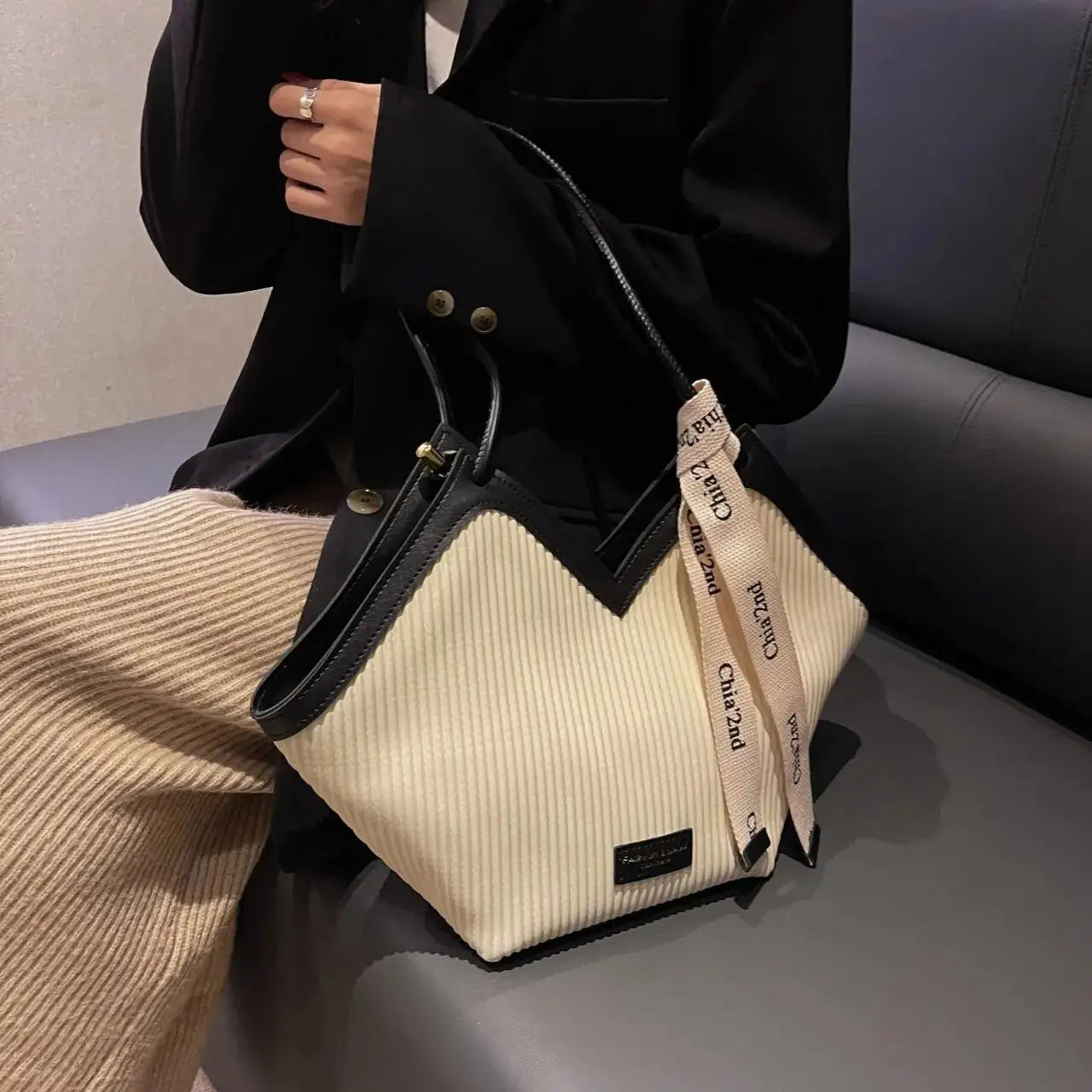 Korean Style Big Bag Women's Bag Casual All-match Canvas Bag Commuter Shoulder Bag Student Tote Bag MU Group