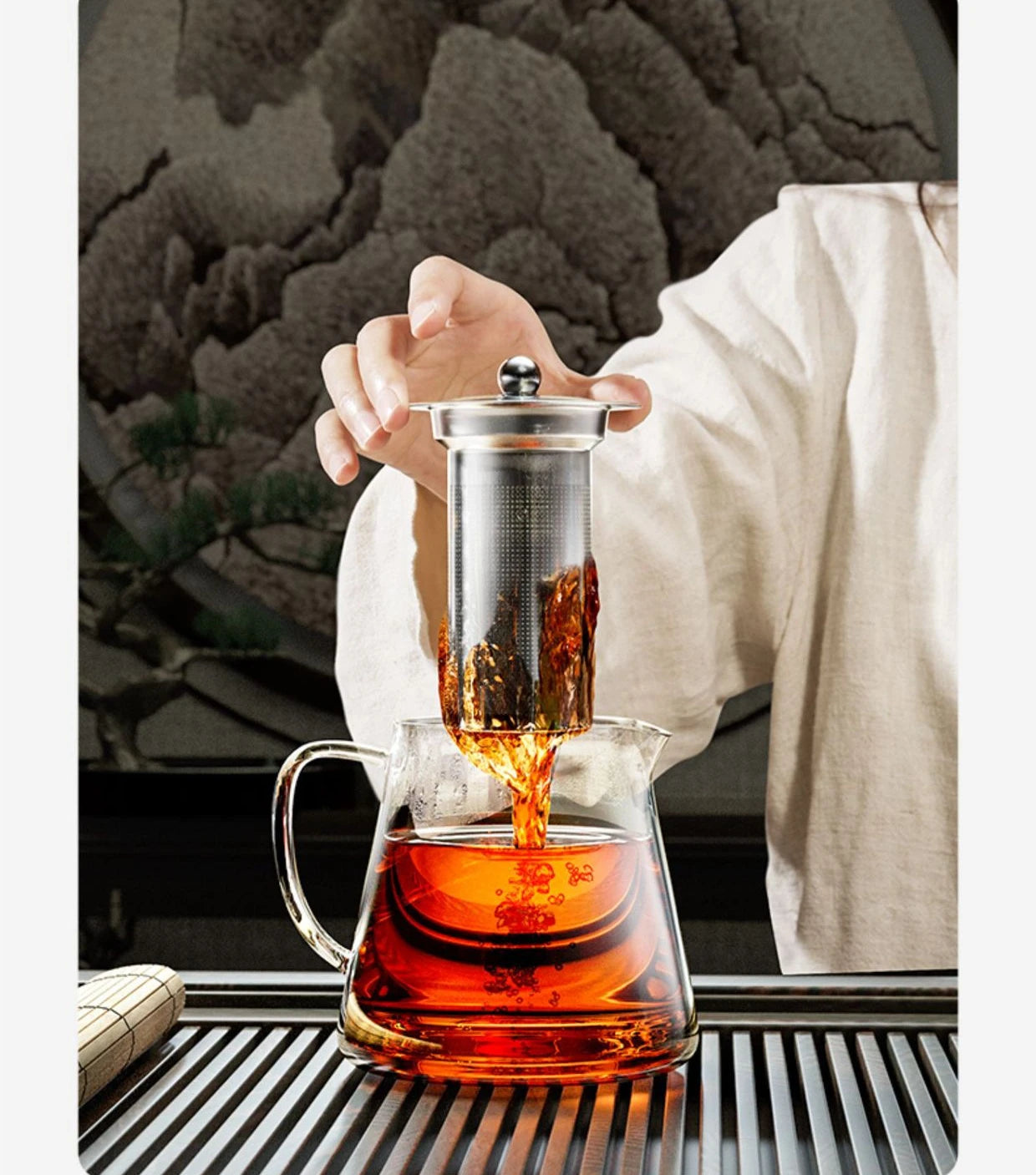 Heat Resistant Glass Teapot with Stainless Steel Tea Strainer Infuser Flower Kettle Kung Fu Teaware Set Puer Oolong Pot MU Group