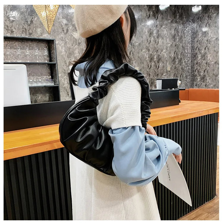 New Summer Pleated Handlebags For Women PU Cloud Bags Leisure Armpit Bag Shopping Shoulder Bags Dumpling Handbag Female MU Group