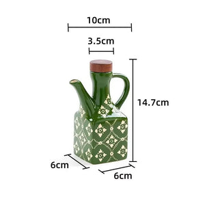 Underglaze Ceramic Oil Pot with Wooden Lid – Blue Flower Design | For Oil, Vinegar, Soy Sauce & Seasonings MU Group
