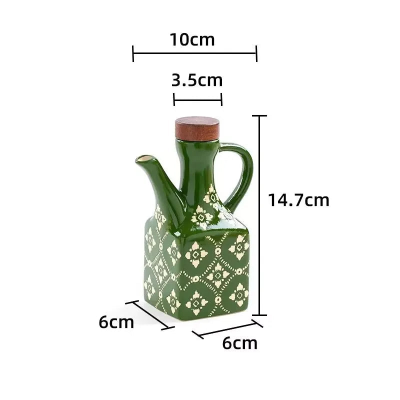 Underglaze Ceramic Oil Pot with Wooden Lid – Blue Flower Design | For Oil, Vinegar, Soy Sauce & Seasonings MU Group