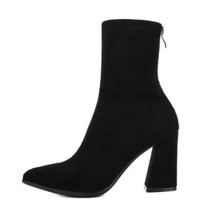 Ankle Chunky High Heel Sock Chelsea Boots Women Autumn Fashion Pointed Frosted Suede Short Boots Female Pumps Sexy Warm Boots MU Group