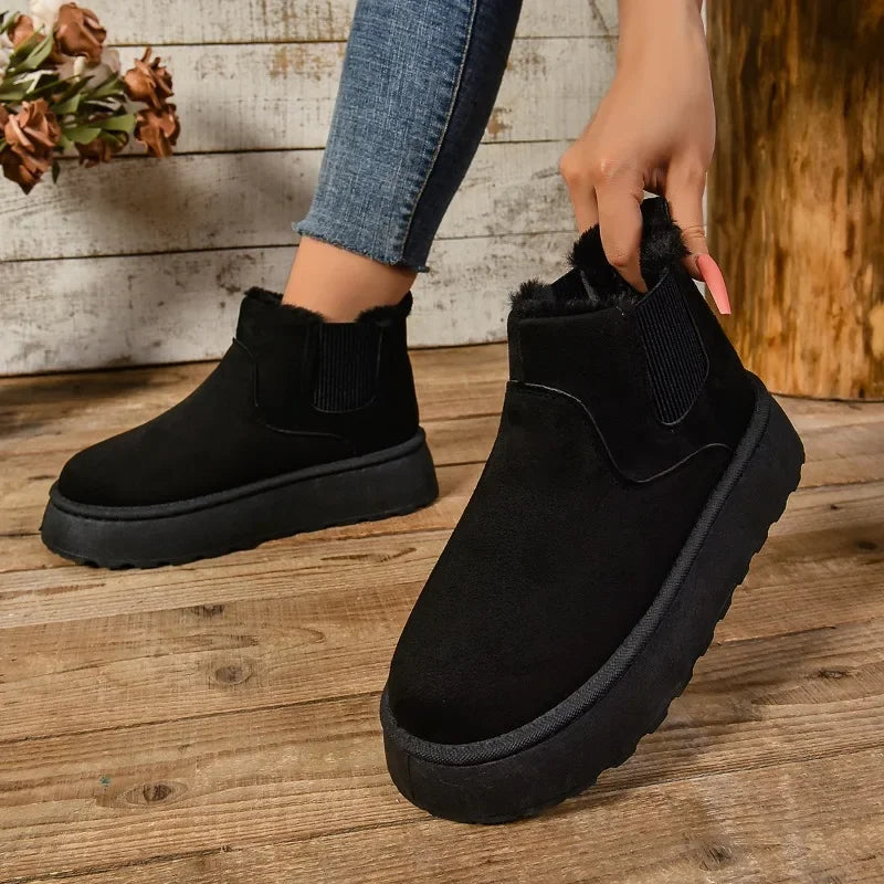 Winter Women Short Plush Warm Snow Boots Casual Shoes  New Suede Fur Chelsea Ankle Boots Flats Platform Ladies Shoes Botas MU Group