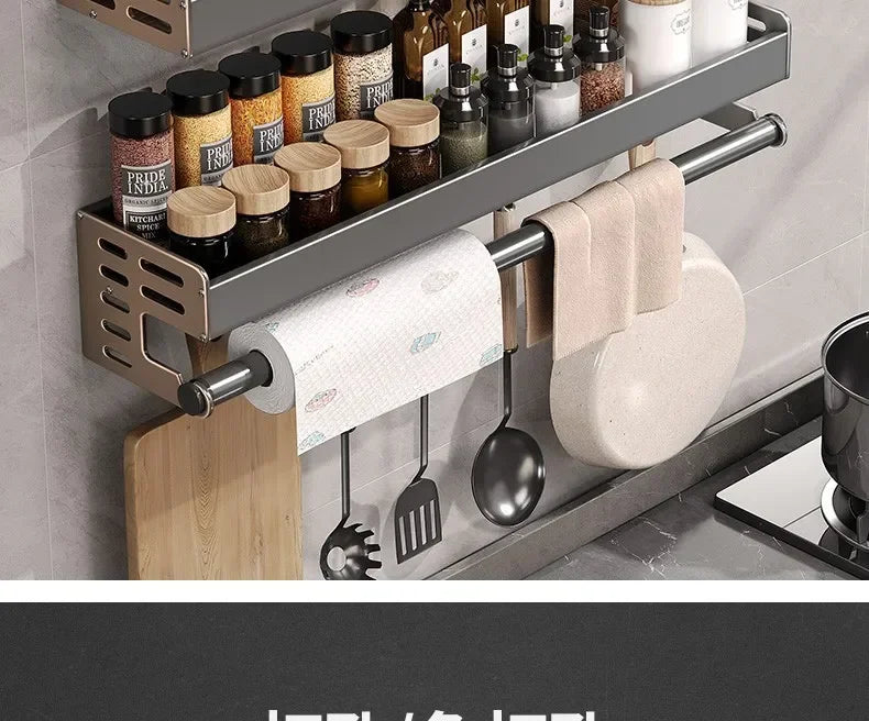 Stylish Wall-Mounted Kitchen Condiment Rack with Storage Box Multifunctional Household Utensil Rack with Oil Vinegar Dispenser MU Group