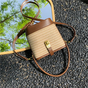 Women’s Fashion Trends Straw Bucket Bag Female Summer Handmade Woven Shoulder Bags Ladies Shopping Purse New Beach Bags Handbags MU Group