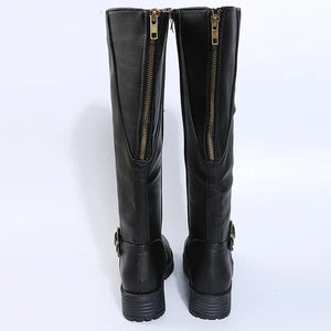 Women Knee High Boots Platform Long Boots Low Heels Round Toe Shoes New Zip Brown High Boot Vintage Pu Leather Women Boots 2025 MU Group