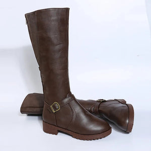 Women Knee High Boots Platform Long Boots Low Heels Round Toe Shoes New Zip Brown High Boot Vintage Pu Leather Women Boots 2025 MU Group