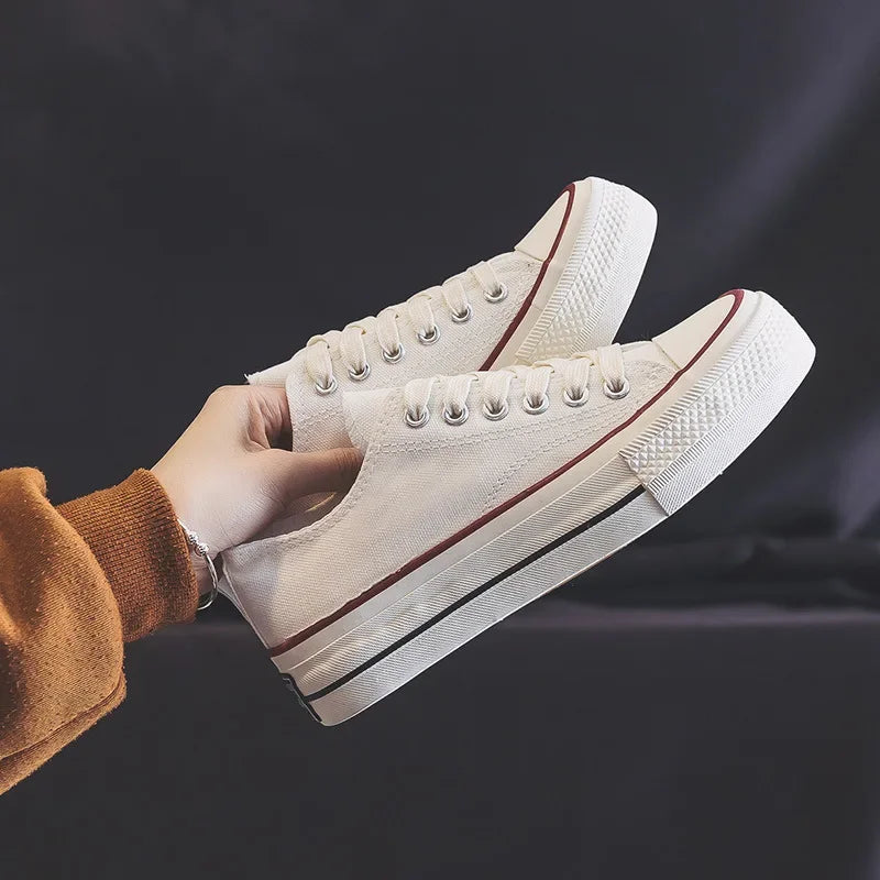 Spring Thick Sole Women's Shoes Leisure Canvas Shoes Breathable Comfortable Sports Shoes Thick Sole Height Increasing Shoes MU Group