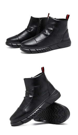 Black Boots for Men Fashion Leather Shoes Platform Ankle Boots Outdoor Comfortable Soft Men Motorcycle Booties Botas Hombre Piel MU Group