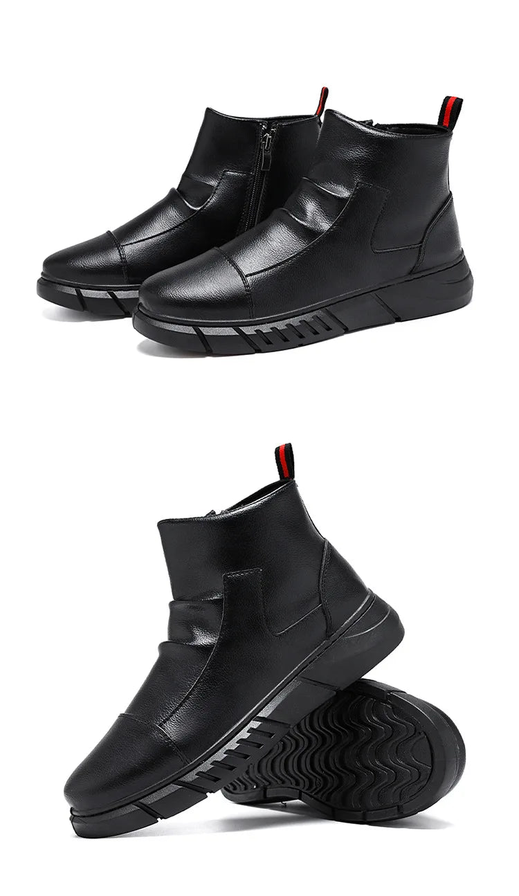 Black Boots for Men Fashion Leather Shoes Platform Ankle Boots Outdoor Comfortable Soft Men Motorcycle Booties Botas Hombre Piel MU Group