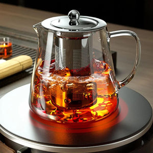 Heat Resistant Glass Teapot with Stainless Steel Tea Strainer Infuser Flower Kettle Kung Fu Teaware Set Puer Oolong Pot MU Group