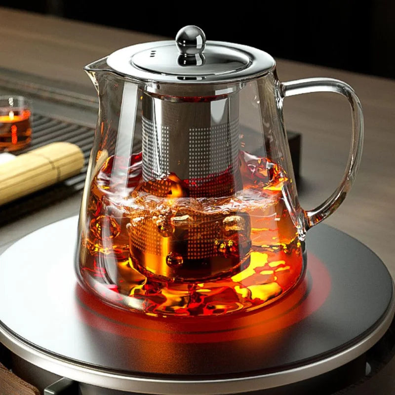 Heat Resistant Glass Teapot with Stainless Steel Tea Strainer Infuser Flower Kettle Kung Fu Teaware Set Puer Oolong Pot MU Group