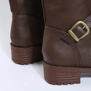 Women Knee High Boots Platform Long Boots Low Heels Round Toe Shoes New Zip Brown High Boot Vintage Pu Leather Women Boots 2025 MU Group