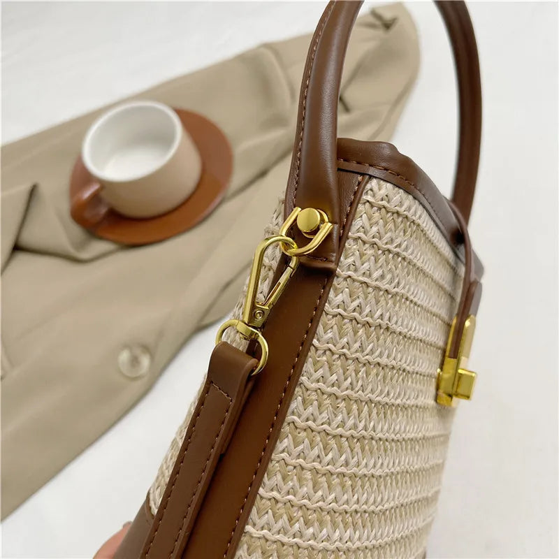 Women’s Fashion Trends Straw Bucket Bag Female Summer Handmade Woven Shoulder Bags Ladies Shopping Purse New Beach Bags Handbags MU Group