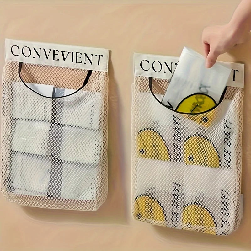 1-5pcs Space-Saving Wall-Mounted Organizer for Plastic Bags Reusable Elastic Mesh Storage Rack for Kitchen Clothes Bags MU Group