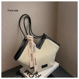 Korean Style Big Bag Women's Bag Casual All-match Canvas Bag Commuter Shoulder Bag Student Tote Bag MU Group