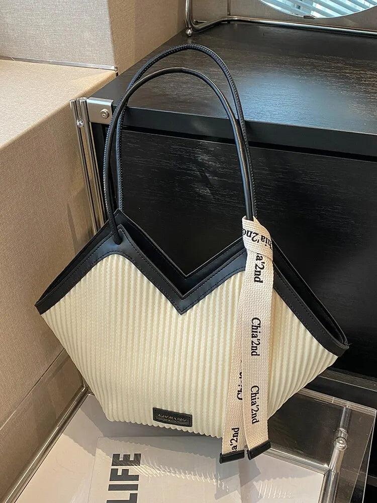 Korean Style Big Bag Women's Bag Casual All-match Canvas Bag Commuter Shoulder Bag Student Tote Bag MU Group