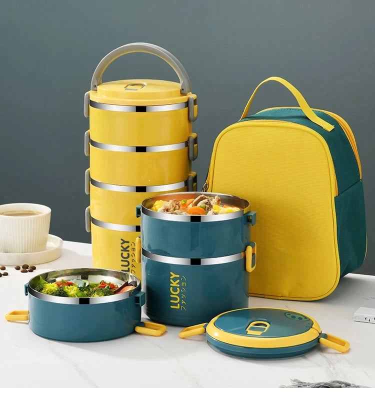 3 Layer Portable Lunch Box Thermo Insulation Bento Thermos Containers Bento Bag Food Warmer for Kids Food Containers MU Group