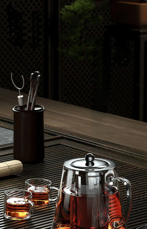 Heat Resistant Glass Teapot with Stainless Steel Tea Strainer Infuser Flower Kettle Kung Fu Teaware Set Puer Oolong Pot MU Group