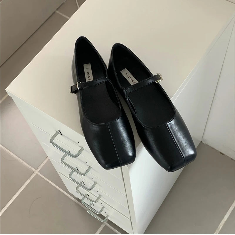 Square Toe Women Ballet Flats Fashion SOft Sole Shoes 2025 Spring Ladies Elegant Street Style Mary Jane Shoes MU Group