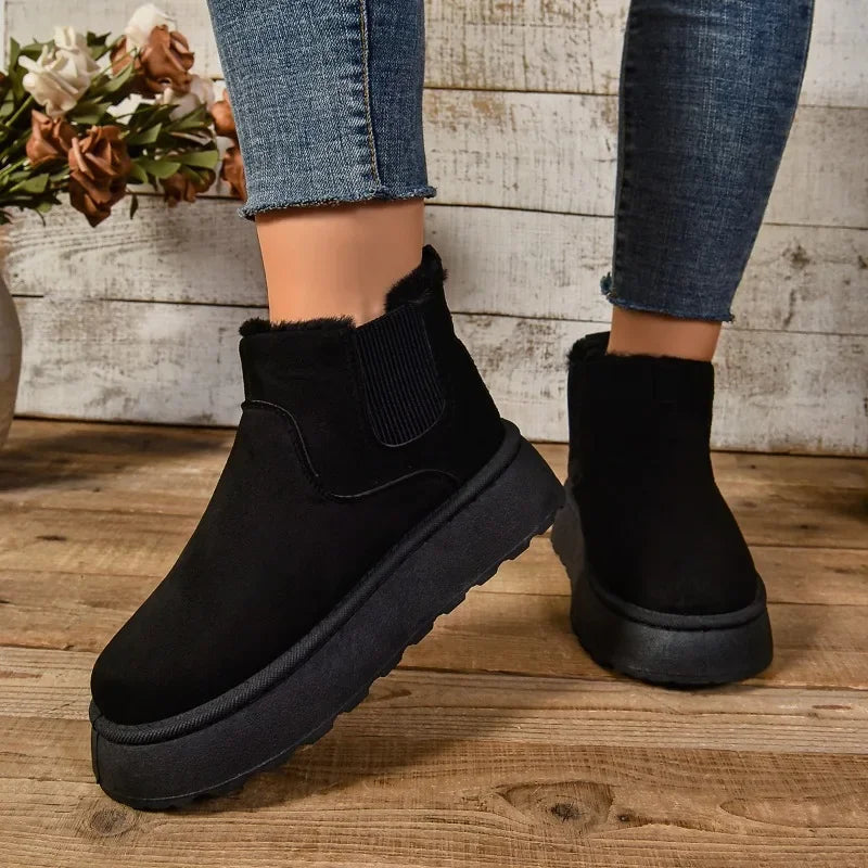 Winter Women Short Plush Warm Snow Boots Casual Shoes  New Suede Fur Chelsea Ankle Boots Flats Platform Ladies Shoes Botas MU Group