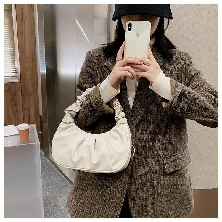 New Summer Pleated Handlebags For Women PU Cloud Bags Leisure Armpit Bag Shopping Shoulder Bags Dumpling Handbag Female MU Group