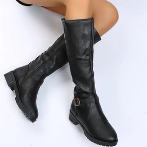 Women Knee High Boots Platform Long Boots Low Heels Round Toe Shoes New Zip Brown High Boot Vintage Pu Leather Women Boots 2025 MU Group