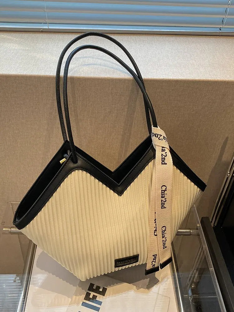 Korean Style Big Bag Women's Bag Casual All-match Canvas Bag Commuter Shoulder Bag Student Tote Bag MU Group