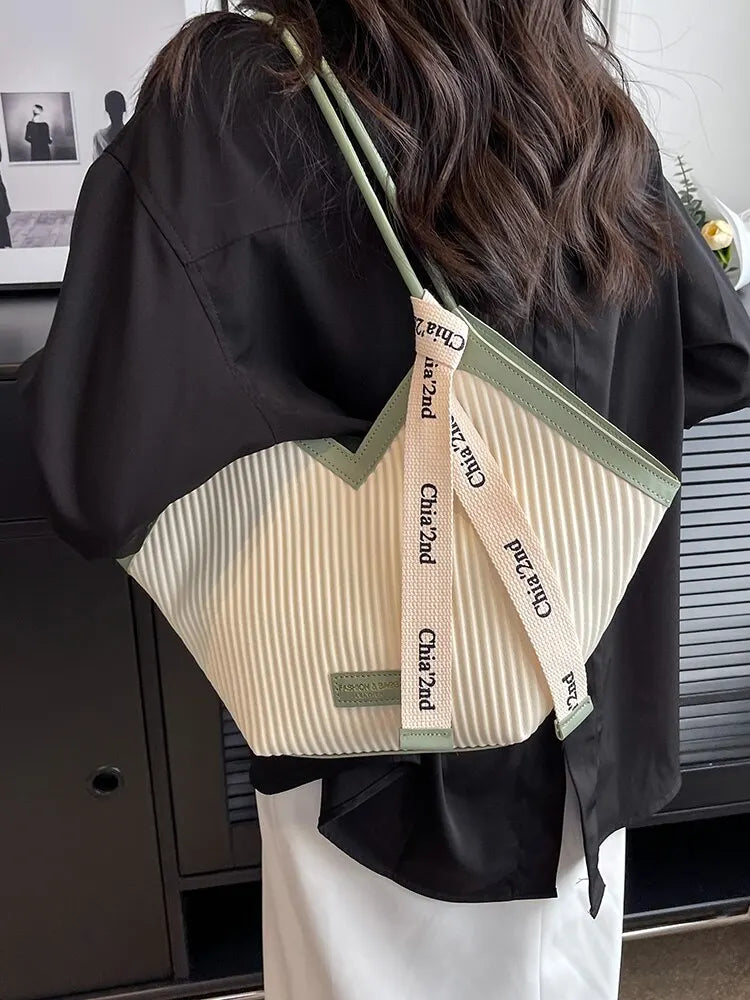 Korean Style Big Bag Women's Bag Casual All-match Canvas Bag Commuter Shoulder Bag Student Tote Bag MU Group