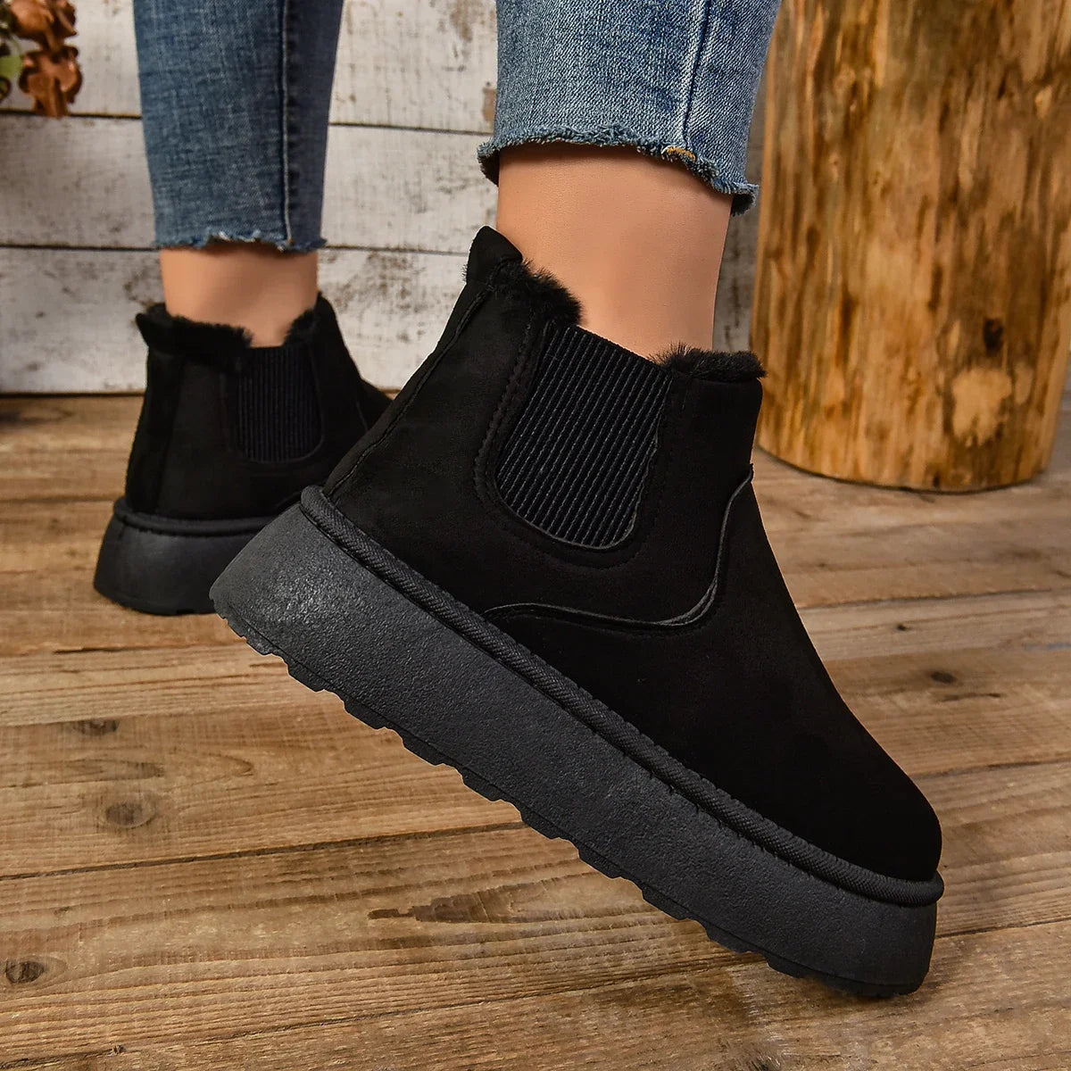 Winter Women Short Plush Warm Snow Boots Casual Shoes  New Suede Fur Chelsea Ankle Boots Flats Platform Ladies Shoes Botas MU Group