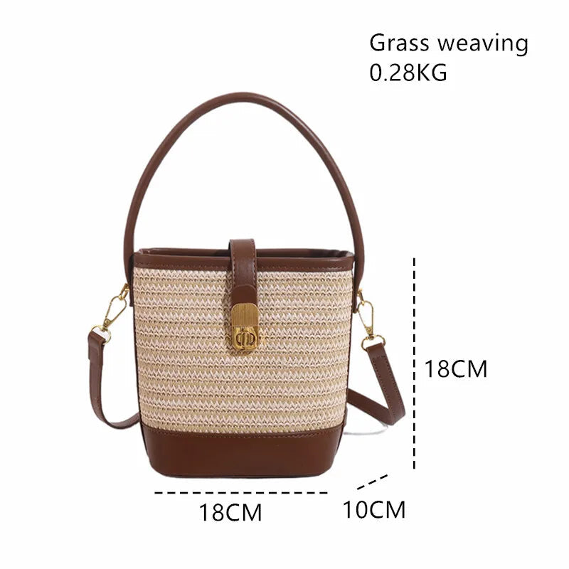 Women’s Fashion Trends Straw Bucket Bag Female Summer Handmade Woven Shoulder Bags Ladies Shopping Purse New Beach Bags Handbags MU Group