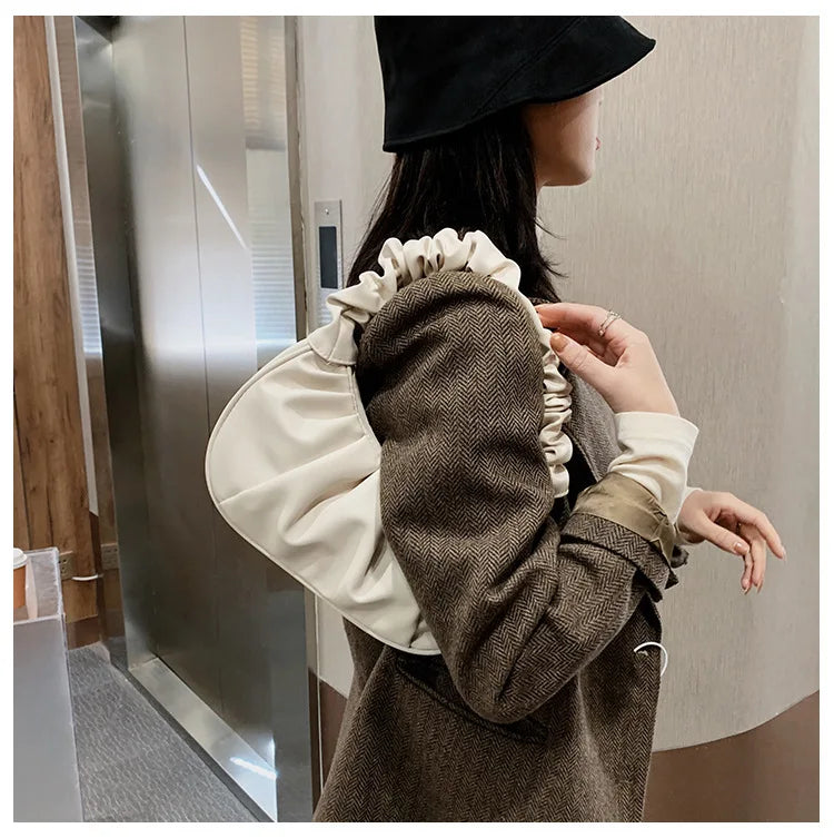New Summer Pleated Handlebags For Women PU Cloud Bags Leisure Armpit Bag Shopping Shoulder Bags Dumpling Handbag Female MU Group