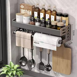 Stylish Wall-Mounted Kitchen Condiment Rack with Storage Box Multifunctional Household Utensil Rack with Oil Vinegar Dispenser MU Group