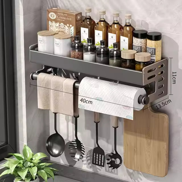 Stylish Wall-Mounted Kitchen Condiment Rack with Storage Box Multifunctional Household Utensil Rack with Oil Vinegar Dispenser MU Group