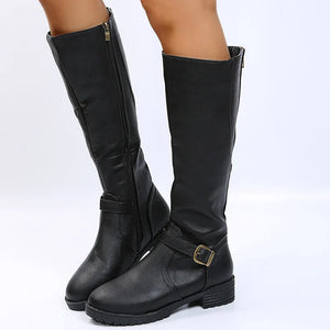 Women Knee High Boots Platform Long Boots Low Heels Round Toe Shoes New Zip Brown High Boot Vintage Pu Leather Women Boots 2025 MU Group