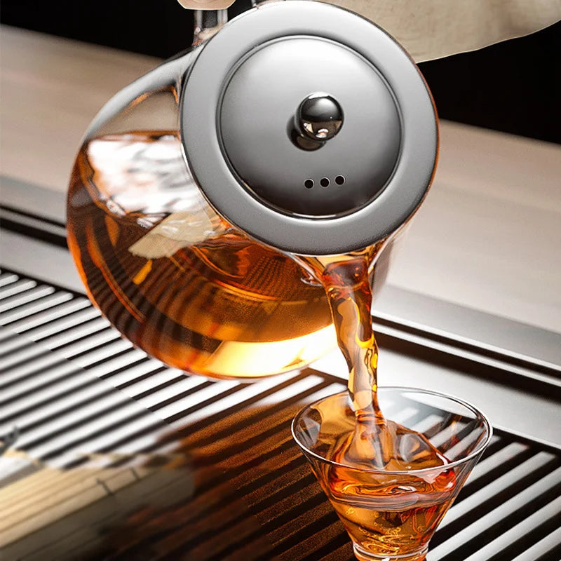 Heat Resistant Glass Teapot with Stainless Steel Tea Strainer Infuser Flower Kettle Kung Fu Teaware Set Puer Oolong Pot MU Group