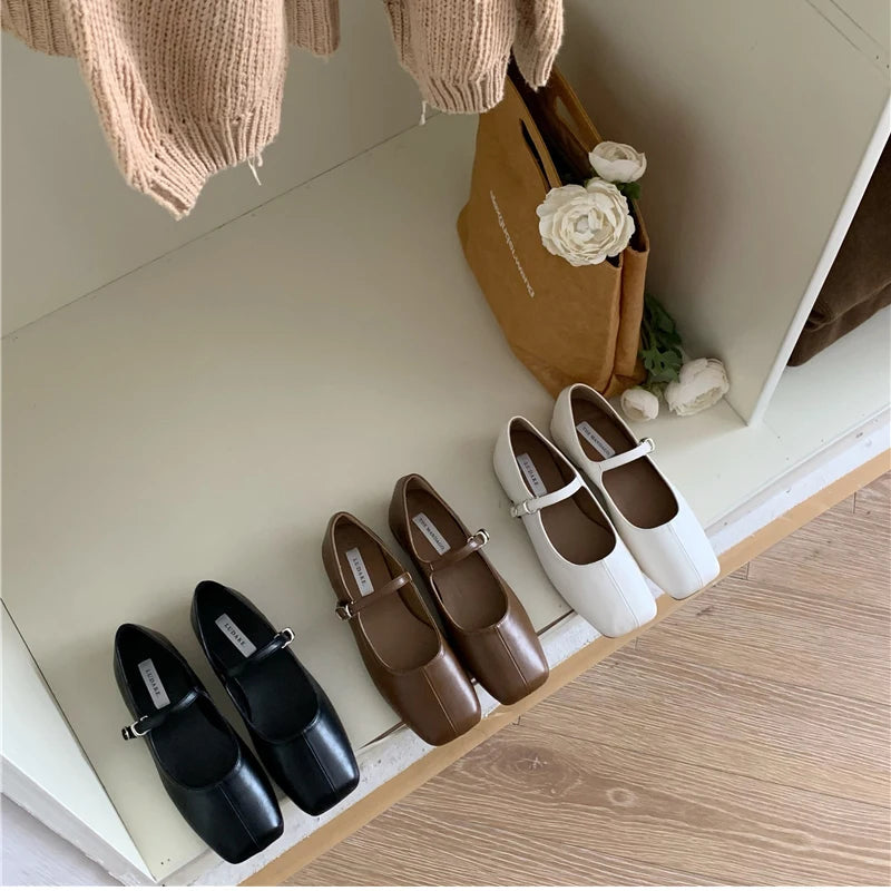 Square Toe Women Ballet Flats Fashion SOft Sole Shoes 2025 Spring Ladies Elegant Street Style Mary Jane Shoes MU Group