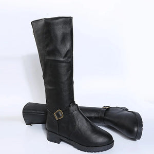 Women Knee High Boots Platform Long Boots Low Heels Round Toe Shoes New Zip Brown High Boot Vintage Pu Leather Women Boots 2025 MU Group