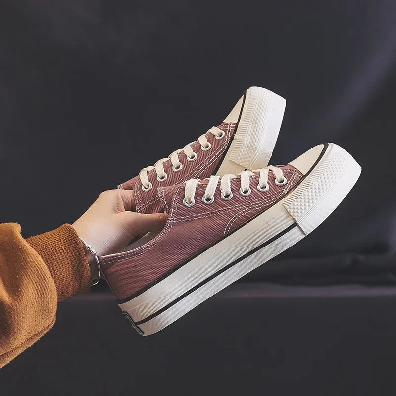 Spring Thick Sole Women's Shoes Leisure Canvas Shoes Breathable Comfortable Sports Shoes Thick Sole Height Increasing Shoes MU Group