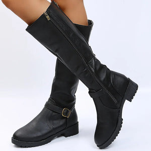 Women Knee High Boots Platform Long Boots Low Heels Round Toe Shoes New Zip Brown High Boot Vintage Pu Leather Women Boots 2025 MU Group