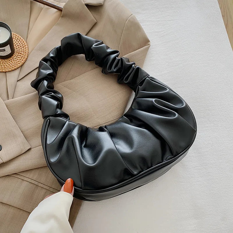 New Summer Pleated Handlebags For Women PU Cloud Bags Leisure Armpit Bag Shopping Shoulder Bags Dumpling Handbag Female MU Group