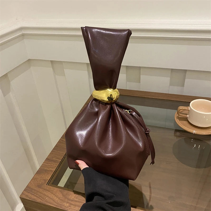 New Mini PU Leather Underarm Pleated Bag For Women Fashion Designer Female Retro Shoulder Bag Handbags And Purses MU Group