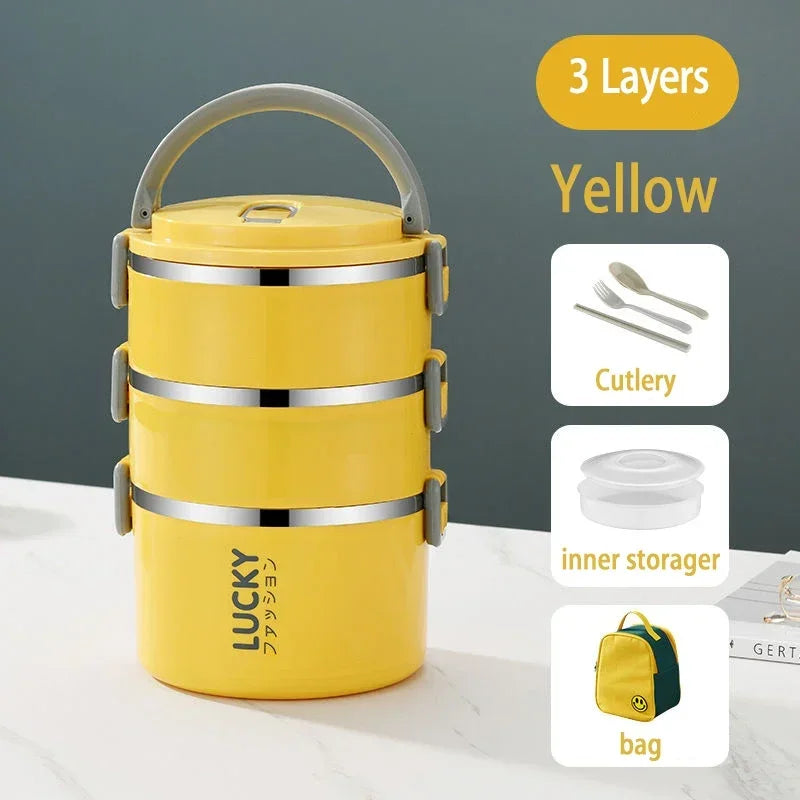 3 Layer Portable Lunch Box Thermo Insulation Bento Thermos Containers Bento Bag Food Warmer for Kids Food Containers MU Group