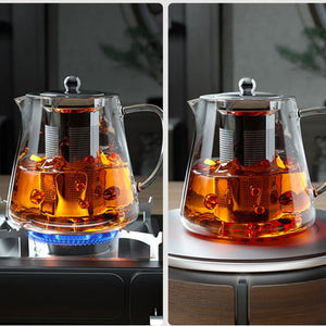 Heat Resistant Glass Teapot with Stainless Steel Tea Strainer Infuser Flower Kettle Kung Fu Teaware Set Puer Oolong Pot MU Group