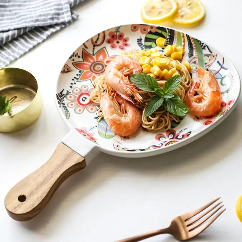 Ceramic Salad Plates with Handle,Porcelain Dinner Plates,Colorful Floral Pattern Serving Plate for Desserts Sandwiches Dishes 접시 MU Group