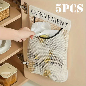1-5pcs Space-Saving Wall-Mounted Organizer for Plastic Bags Reusable Elastic Mesh Storage Rack for Kitchen Clothes Bags MU Group